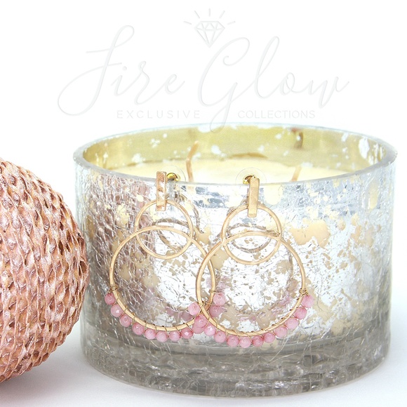 Rose Quartz Bead Gold Tone Tiered Hoop Earrings - Picture 3 of 10